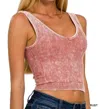 Zenana Ribbed Cropped V-neck Bra Tank Top In Rust In Multi