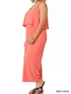 Zenana Ribbed Double Layer Jumpsuit In Deep Coral In Orange