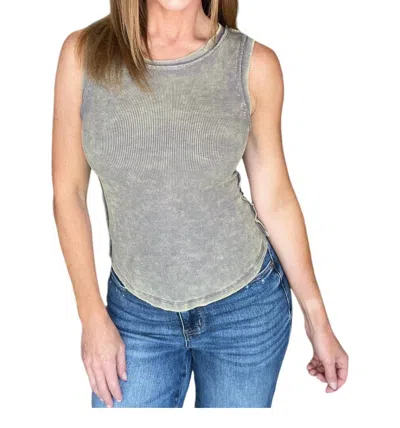 Zenana Ribbed Fitted Tank Top In Mocha Grey In Multi