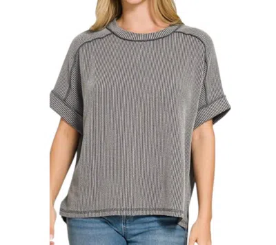Zenana Ribbed Round Neck Top - Plus In Grey In Gray