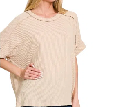 Zenana Ribbed Round Neck Top - Plus In Sand Beige In Neutral