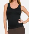 Zenana Ribbed Scoop Neck Tank Top In Black In Black