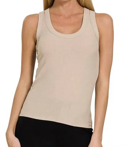 Zenana Ribbed Scoop Neck Tank Top In Light Mocha In Neutral