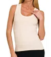 Zenana Ribbed Scoop Neck Tank Top In Sand Beige In Multi