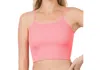 Zenana Ribbed Seamless Spaghetti Strap Crop Cami In Coral Pink In Pink