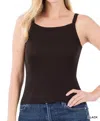 Zenana Ribbed Spaghetti Strap Rayon Cami In Black In Black