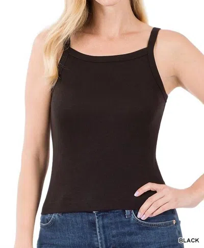 Zenana Ribbed Spaghetti Strap Rayon Cami In Black