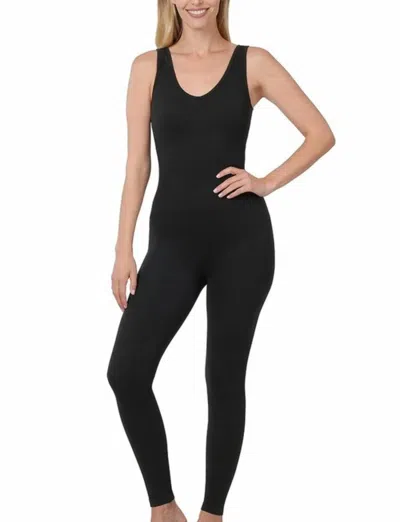 Zenana Ribbed Sports Bodysuit In Black