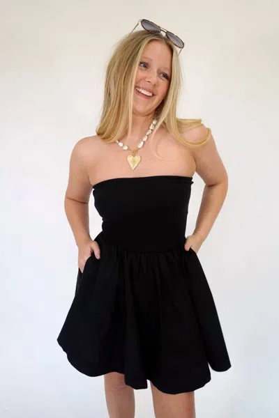 Zenana Ribbed Strapless Mixed-media Fit And Flare Mini Dress In Black