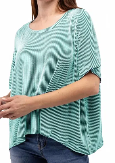 Zenana Ribbed Striped Oversized Top In Teal In Green
