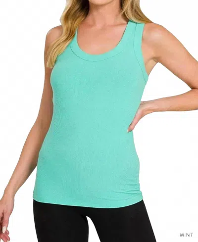 Zenana Ribbed Tank In Turquoise In Blue