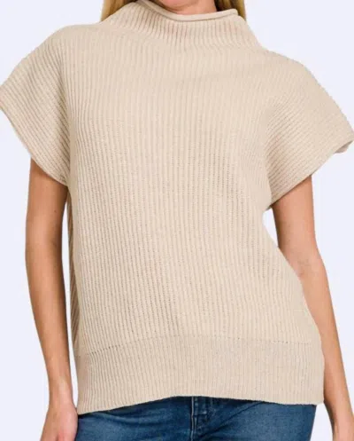 Zenana Right On Task Mockneck Sweater In Sand Beige
