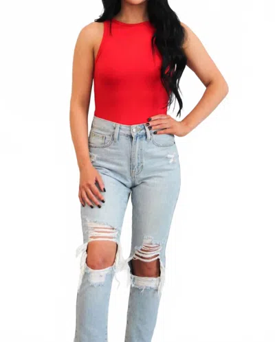 Zenana Rikki High Neck Bodysuit In Red
