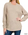 Zenana Riley Round Neck Sweater In Beige In Neutral