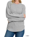 Zenana Brooklyn Round Neck Sweater Plus In Heather Grey In Gray