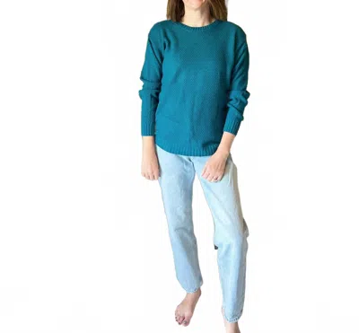 Zenana Riley Round Neck Sweater In Ocean Teal In Multi