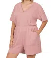 Zenana Rose V Neck Romper - Plus In Pink In Pink