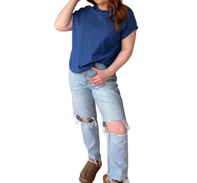 Zenana Round Neck Basic Short Sleeve Top In Classic Blue