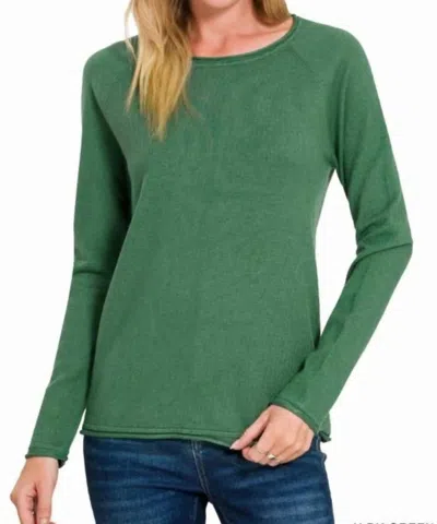 Zenana Round Neck Basic Sweater In Dark Green