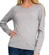 Zenana Round Neck Basic Sweater In Heather Grey