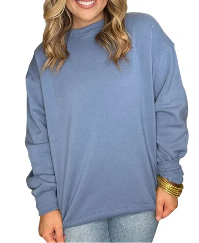 Zenana Round Neck Crew Sweatshirt In Dusty Blue