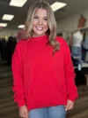 Zenana Round Neck Crew Sweatshirt In Ruby In Red