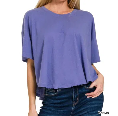 Zenana Round Short Sleeve Top In Marlin In Blue