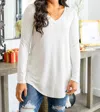 Zenana Rounded Long Sleeve V-neck Top In Bone