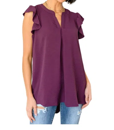 Zenana Ruffled Sleeve High-low Blouse In Purple
