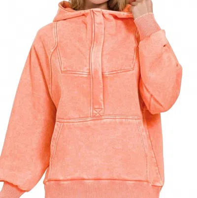 Zenana Ryan Plush Hoodie In Coral In Pink