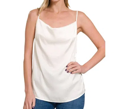 Zenana Satin Charmuese Cowl Neck Cami In Ivory In Multi