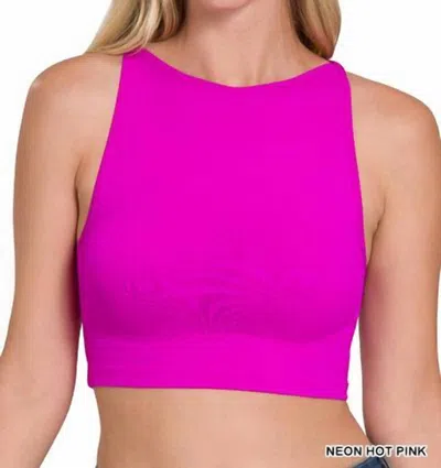 Zenana Seamless Crop Top Bralette In Neon Pink