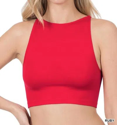 Zenana Seamless Crop Top Bralette In Ruby In Red