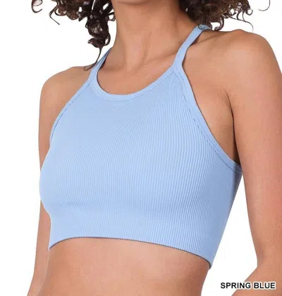 Zenana Seamless Ribbed Knit Tank In Spring Blue
