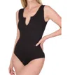 Zenana Seamless V-cut Bodysuit In Black In Black