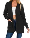 Zenana Selena Waffle Knit Open Front Cardigan In Black