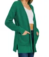 Zenana Selena Waffle Knit Open Front Cardigan In Green