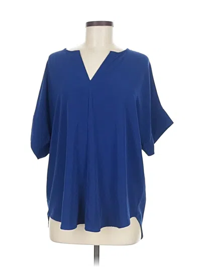 Pre-owned Zenana Short Sleeve Blouse In Blue