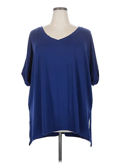 Pre-owned Zenana Short Sleeve Blouse In Blue