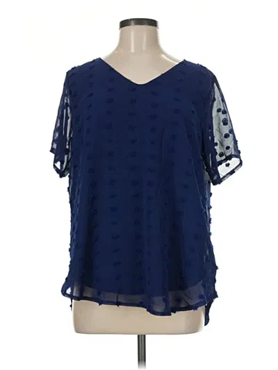 Pre-owned Zenana Short Sleeve Blouse In Blue