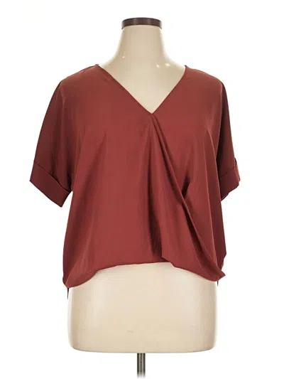 Pre-owned Zenana Short Sleeve Blouse In Burgundy