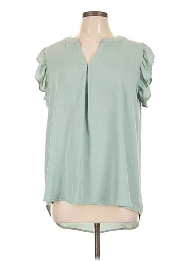 Pre-owned Zenana Short Sleeve Blouse In Green