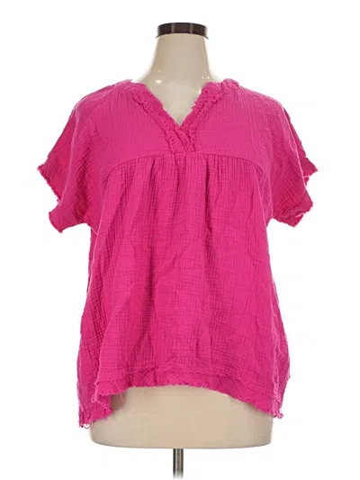 Pre-owned Zenana Short Sleeve Blouse In Pink