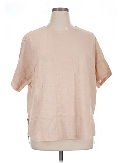 Pre-owned Zenana Short Sleeve Blouse In Tan
