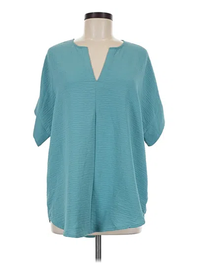 Pre-owned Zenana Short Sleeve Blouse In Teal