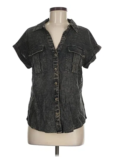 Pre-owned Zenana Short Sleeve Button Down Shirt In Gray
