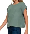 Zenana Short Sleeve Crew Neck Sweater In Ash Jade In Green