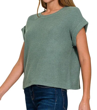 Zenana Short Sleeve Crew Neck Sweater In Ash Jade In Green