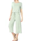 Zenana Short Sleeve Cropped Jumpsuit In Sage In Green