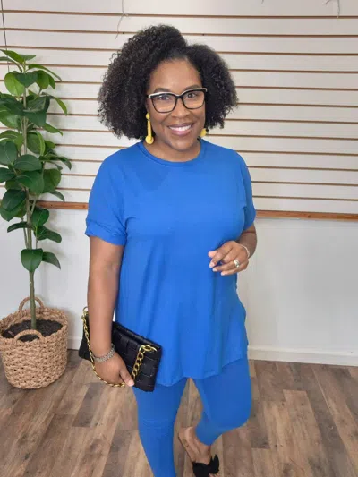 Zenana Short Sleeve Lounge Set In Ocean Blue
